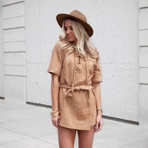 Suede Camel Skort Jumper